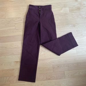 Plum colored high rise pants